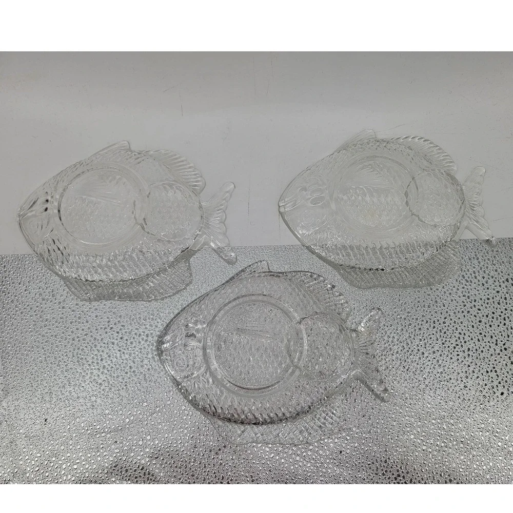 Set Of 3‎ Clear Glass Fish-Shaped Plates